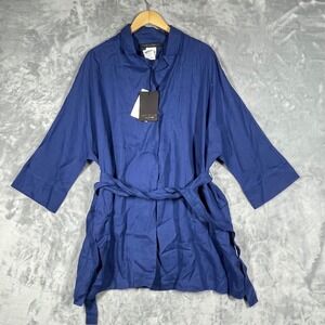 Marina Rinaldi FIACCOLA Jacket Deep Blue Linen Belted Collar Size 16 NEW $535